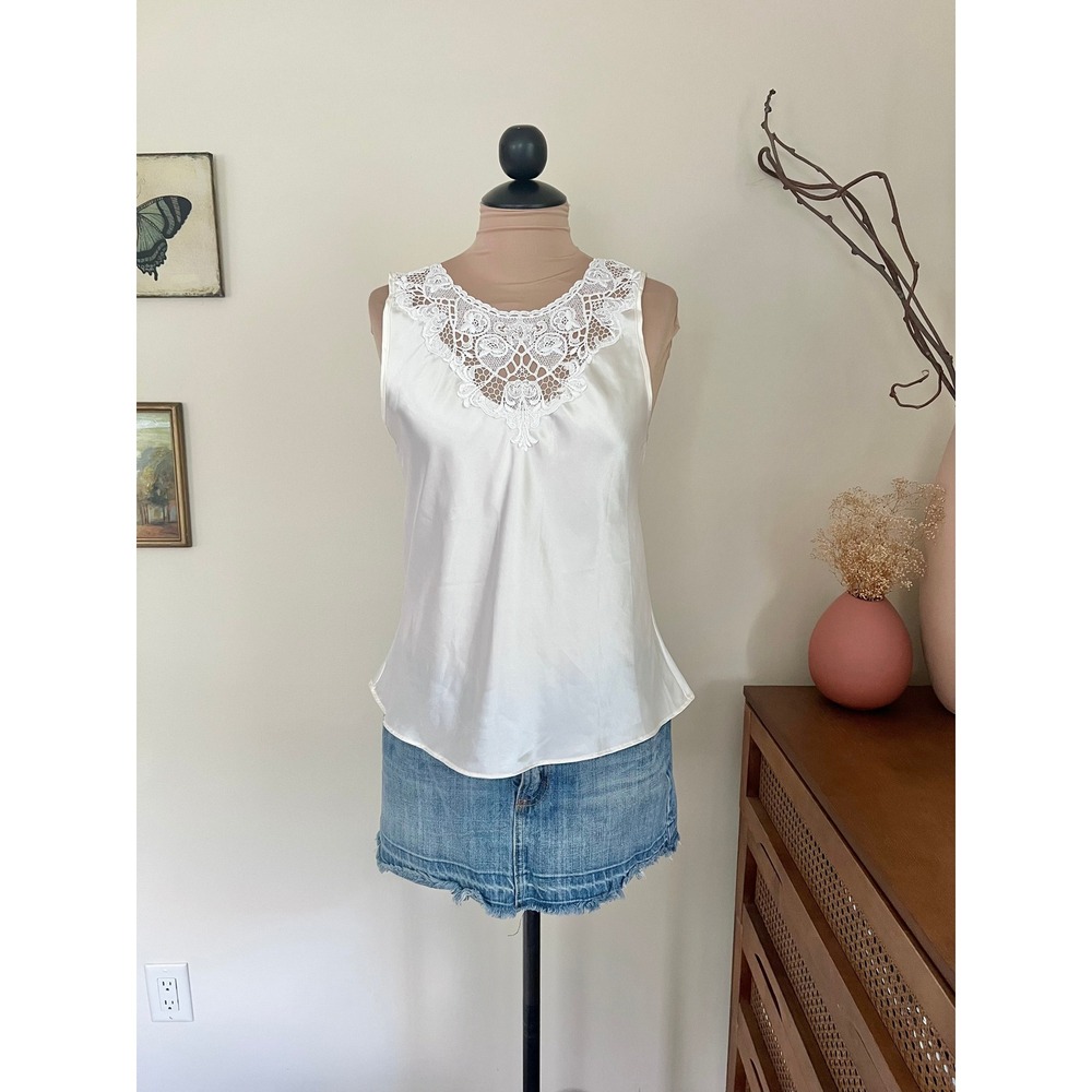 Vintage 80s White Lace Slip Tank